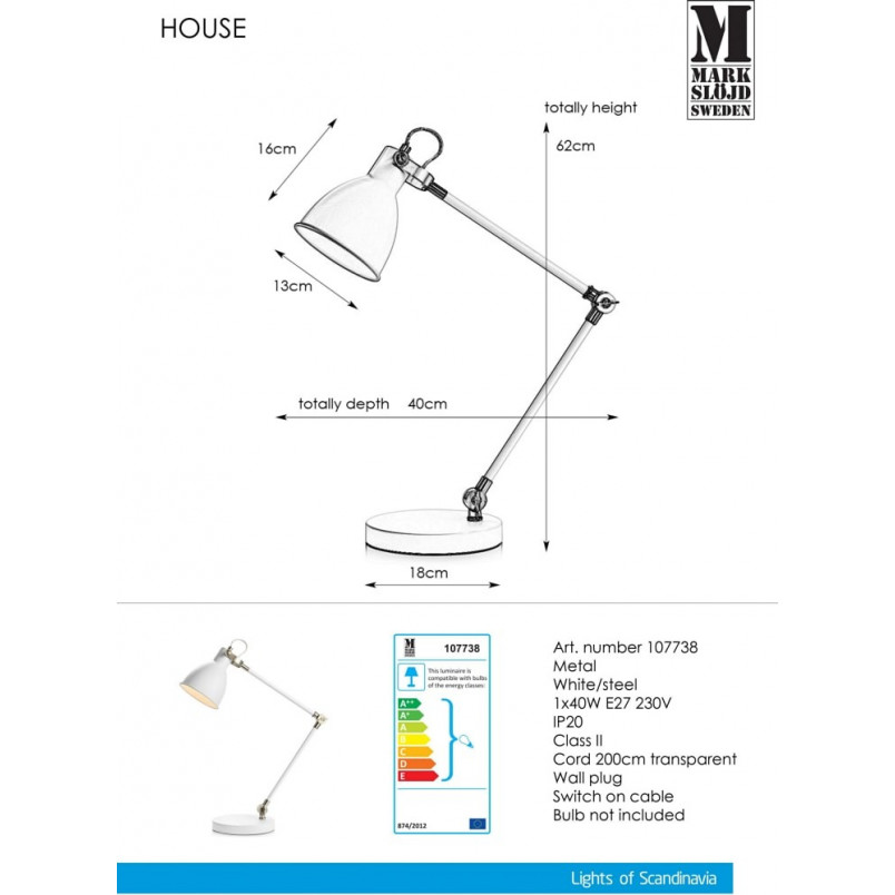 Lampa biurkowa biała House | Markslojd - Nowoczesny design