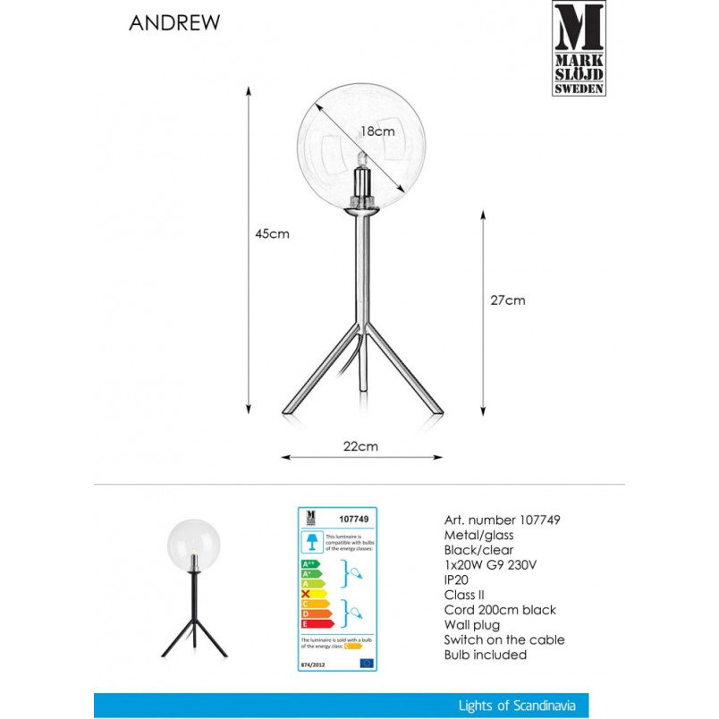 Lampa stołowa szklana kula Andrew | Markslojd - Oświetlenie