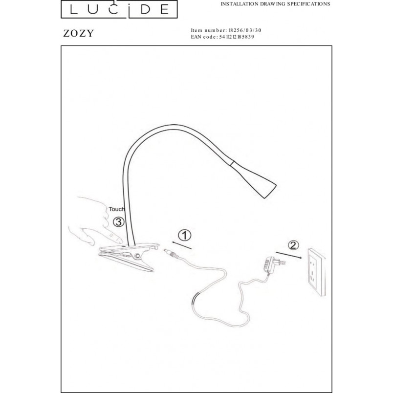Lampa biurkowa Lucide Zozy LED czarna - Nowoczesny design