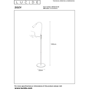 Lampa podłogowa LED Zozy | Regulowana, Czarna | Lucide