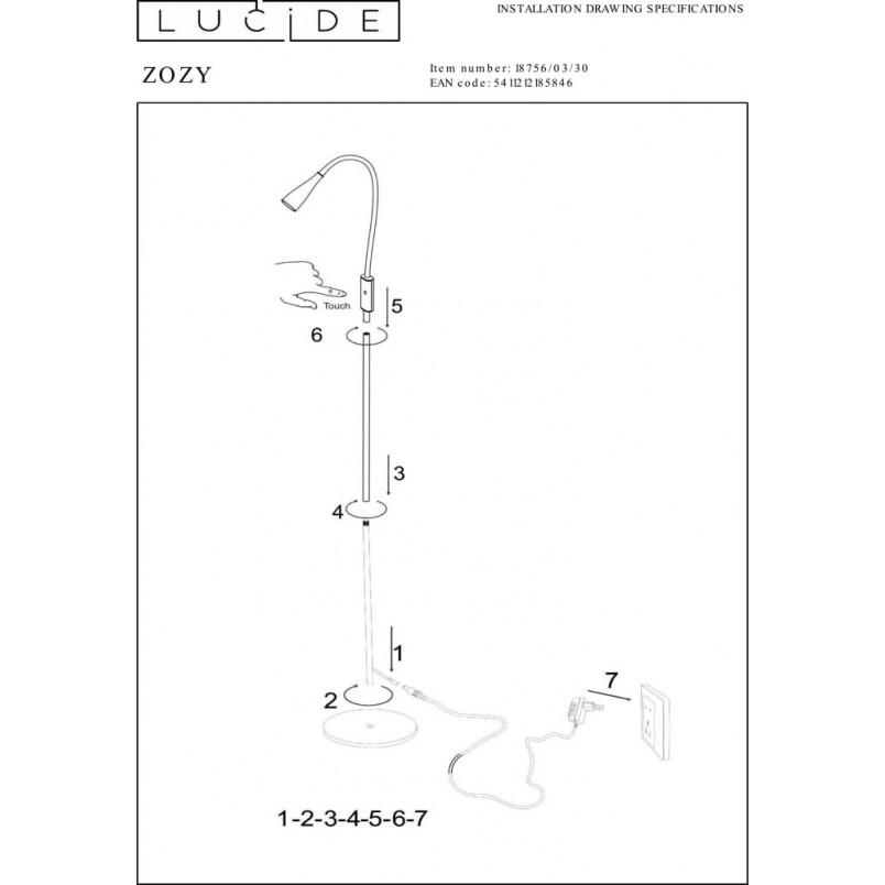 Lampa podłogowa LED Zozy | Regulowana, Czarna | Lucide