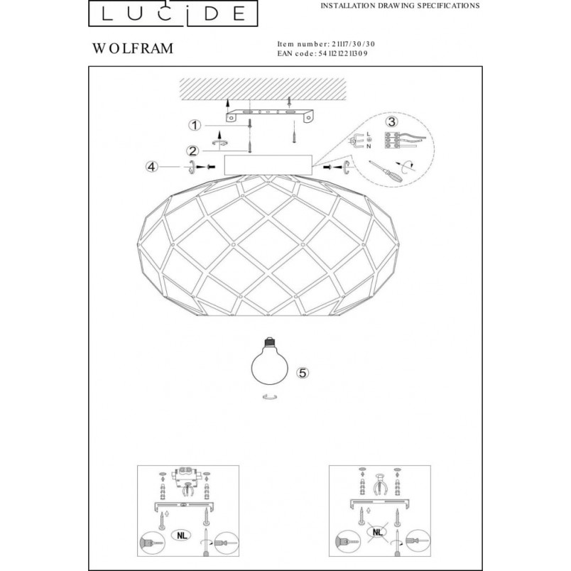 Plafon loft czarny Lucide Wolfram 30cm - Stylowe Oświetlenie