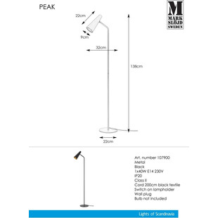 Lampa podłogowa Peak czarna - Markslojd | Skandynawski design