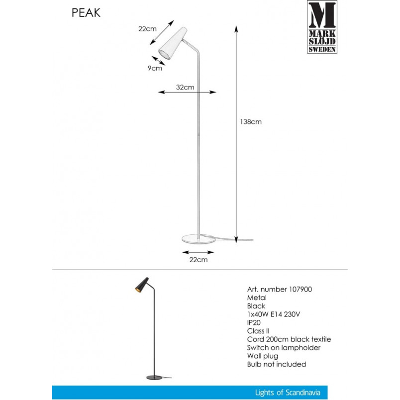 Lampa podłogowa Peak czarna - Markslojd | Skandynawski design