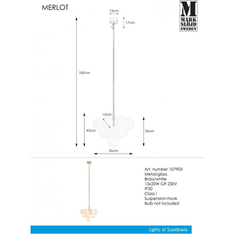 Lampa wisząca biało-złota Markslojd | Kule szklane, 56cm