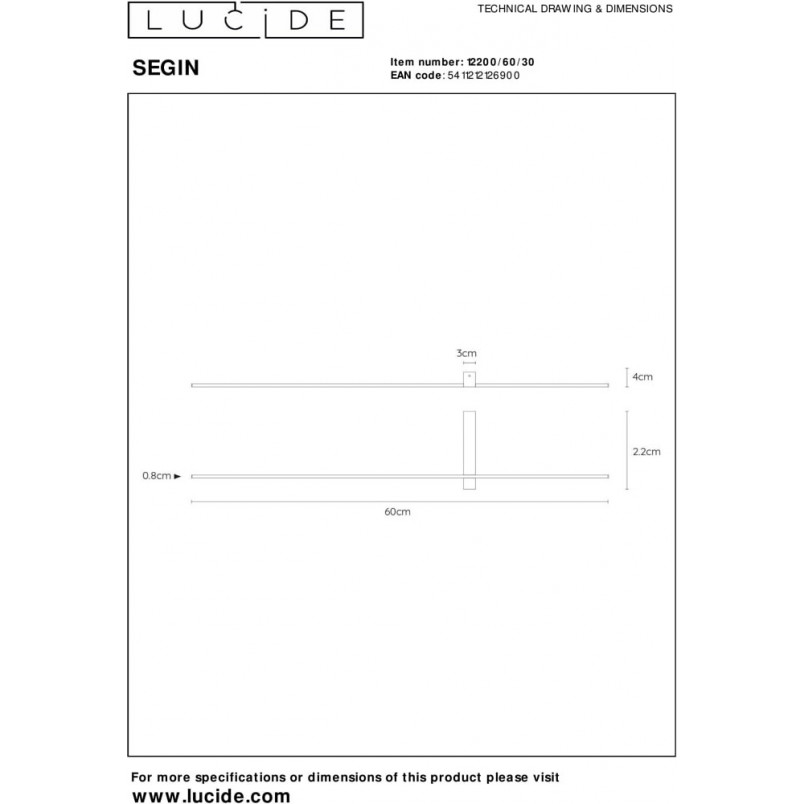 Kinkiet LED czarny Segin 60cm Lucide | Minimalistyczny design