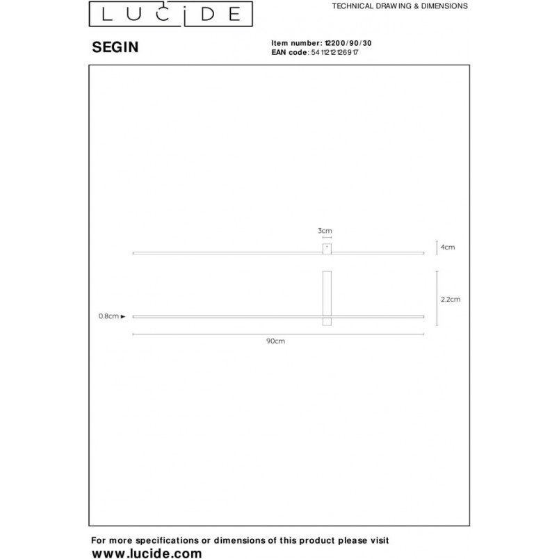 Kinkiet LED czarny Segin 90cm Lucide - Minimalistyczny Design