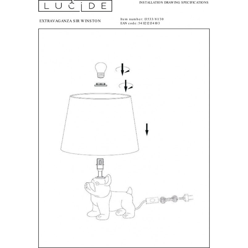 Lampa stołowa Sir Winston czarna - Lucide | Elegancki design