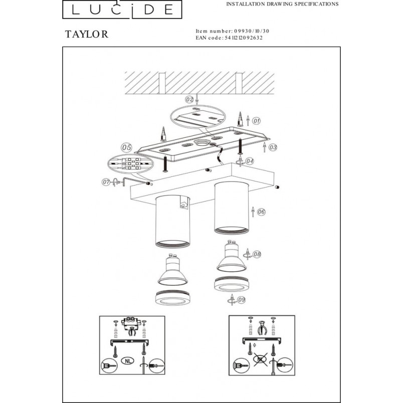 Plafon LED Taylor II czarny | Reflektor łazienkowy Lucide