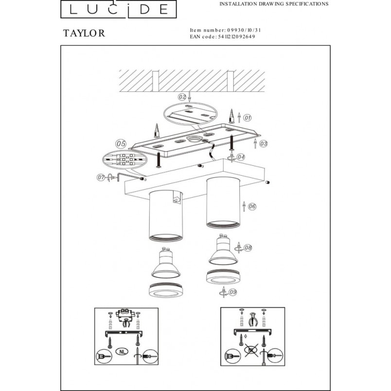 Plafon kierunkowy LED Taylor II biały | Lucide - Oświetlenie
