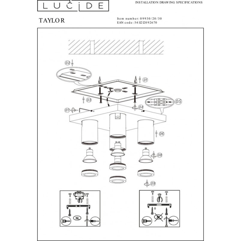 Plafon kierunkowy łazienkowy Taylor IV LED czarny | Lucide
