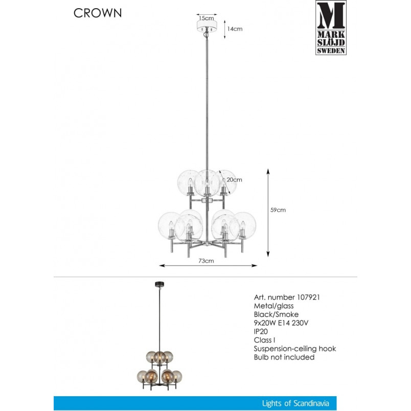 Lampa wisząca Crown - szklane kule, dymiony szkło | Markslojd