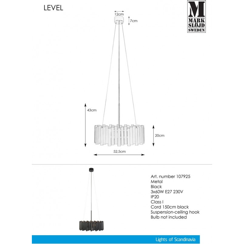Lampa wisząca czarna Level Markslojd | E27 | Sklep z lampami