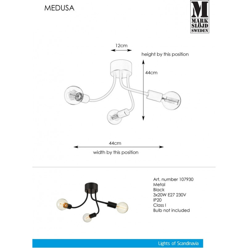 Lampa sufitowa loft Medusa III czarna | Markslojd