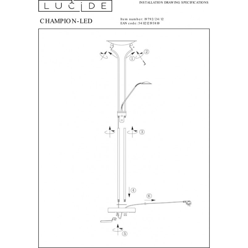Lampa podłogowa LED Champion Chrom - Lucide | Kup online