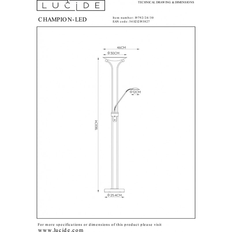 Lampa podłogowa LED Champion czarna | Lucide - Styl i funkcjonalność