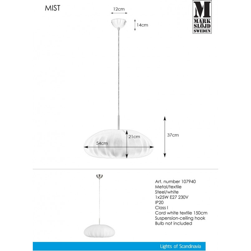 Lampa wisząca biała Mist Markslojd | Skandynawski design