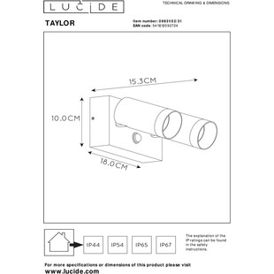 Kinkiet zewnętrzny Taylor II LED biały | Lucide