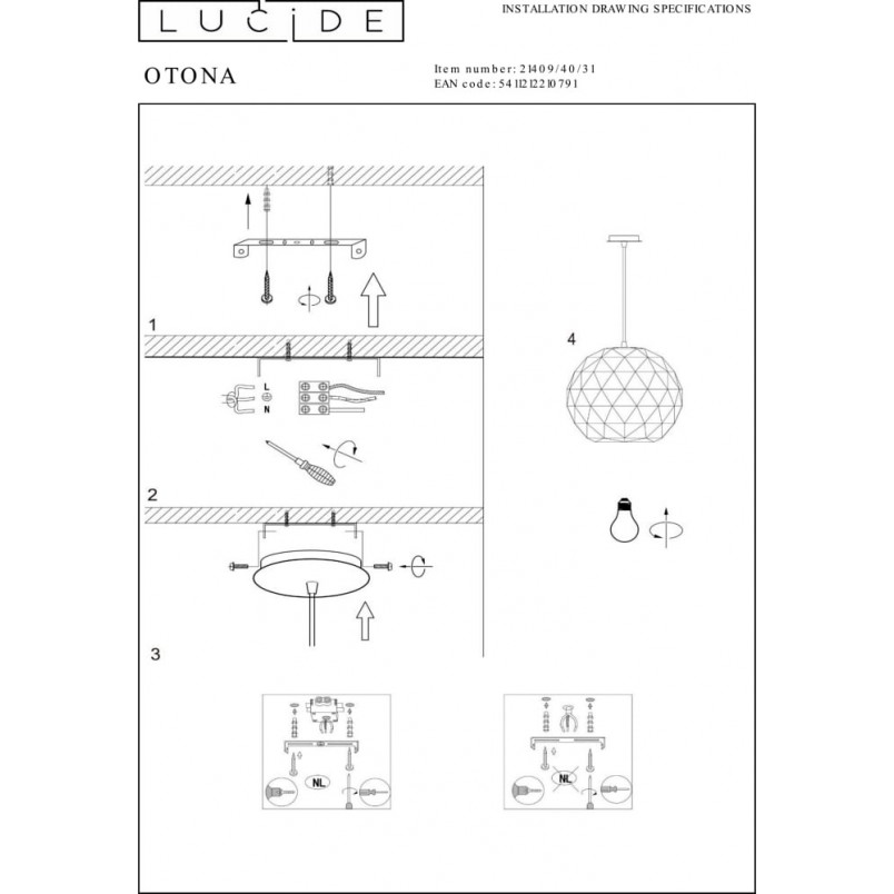 Lampa wisząca kula biała Lucide Otona | Kup online
