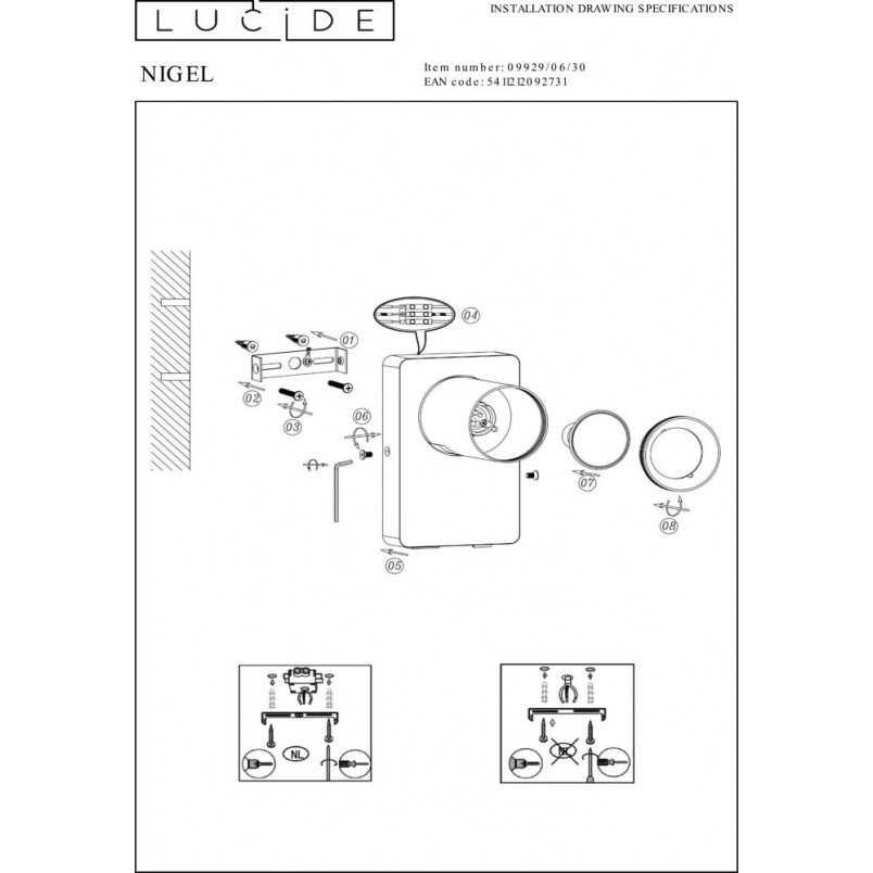Kinkiet LED Nigel czarny z USB | Lucide - Oświetlenie