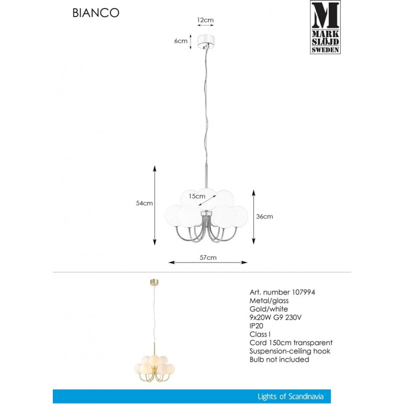 Lampa wisząca Bianco Markslojd | Szklane kule, styl glamour