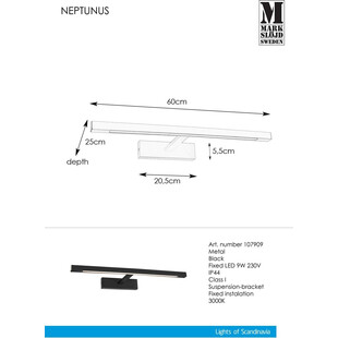 Kinkiet łazienkowy LED czarny Neptunus 60cm | Markslojd