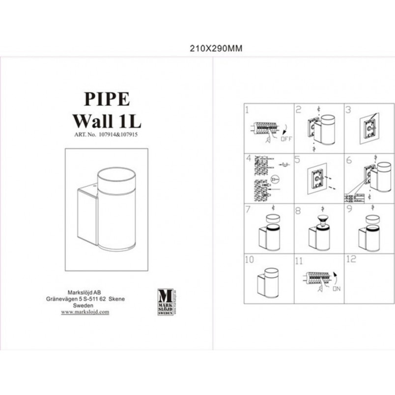 Kinkiet elewacyjny Pipe czarny Markslojd | Oświetlenie ogrodowe