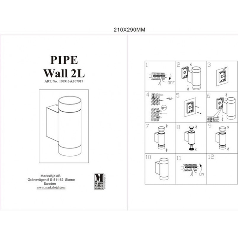 Kinkiet zewnętrzny Pipe II czarny | Markslojd - Eleganckie oświetlenie