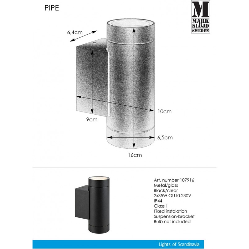 Kinkiet zewnętrzny Pipe II czarny | Markslojd - Eleganckie oświetlenie