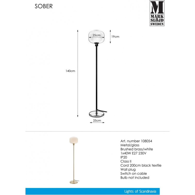 Lampa podłogowa biało-mosiężna Sober | Markslojd