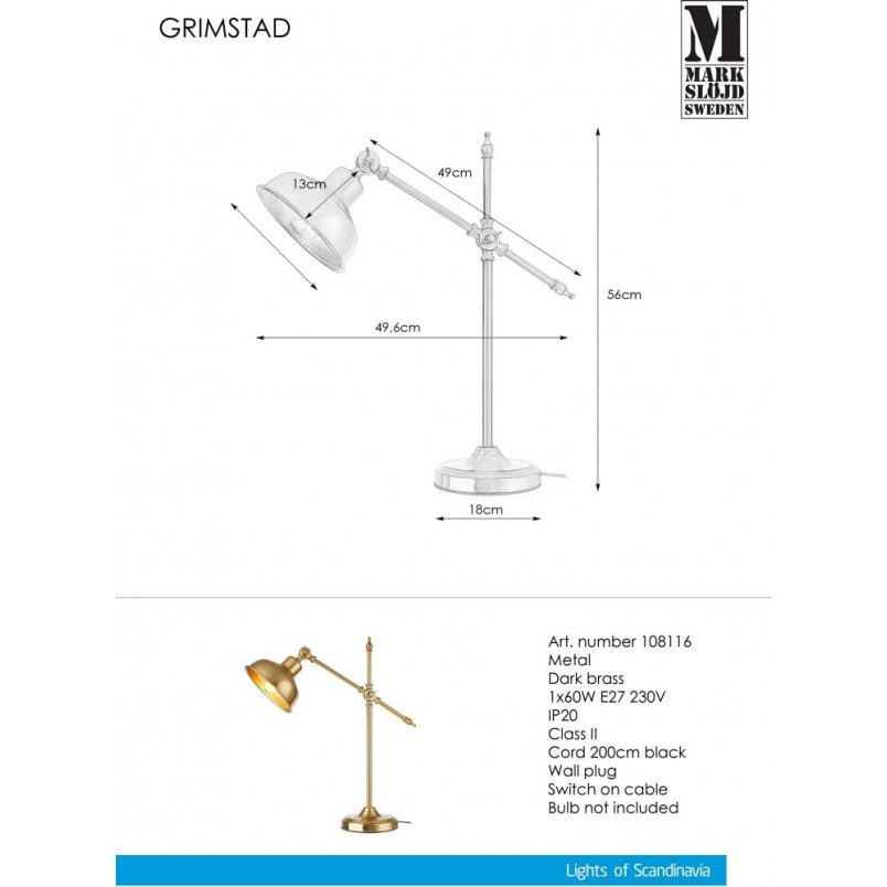 Lampa stołowa Grimstad mosiężna Markslojd | Kup online