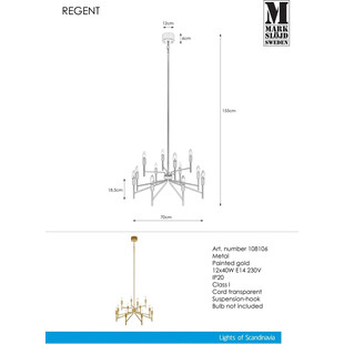 Lampa wisząca Regent XII Markslojd | Złota, antyczna, 70cm