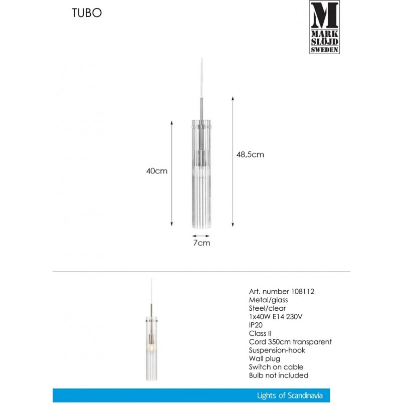 Lampa wisząca szklana Tubo 7cm | Markslojd - Stylowe oświetlenie