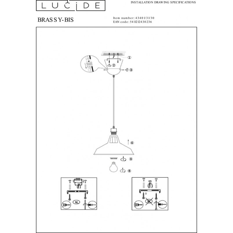 Lampa Wisząca Industrialna Brassy | Czarna, Loftowa | Lucide