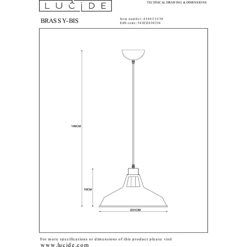 Lampa Wisząca Industrialna Brassy | Czarna, Loftowa | Lucide