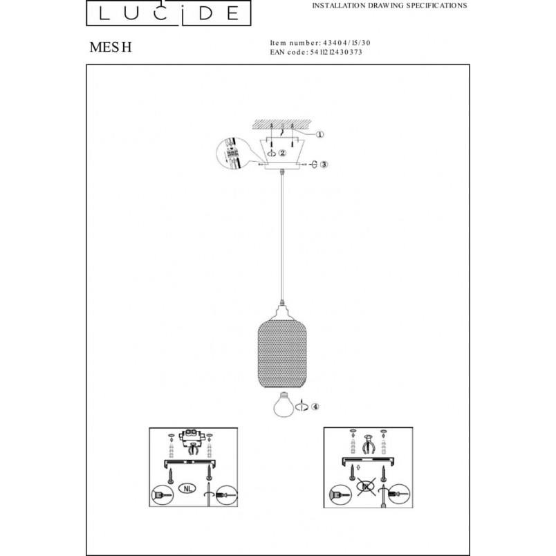 Lampa wisząca Mesh czarna | Loftowa lampa Lucide