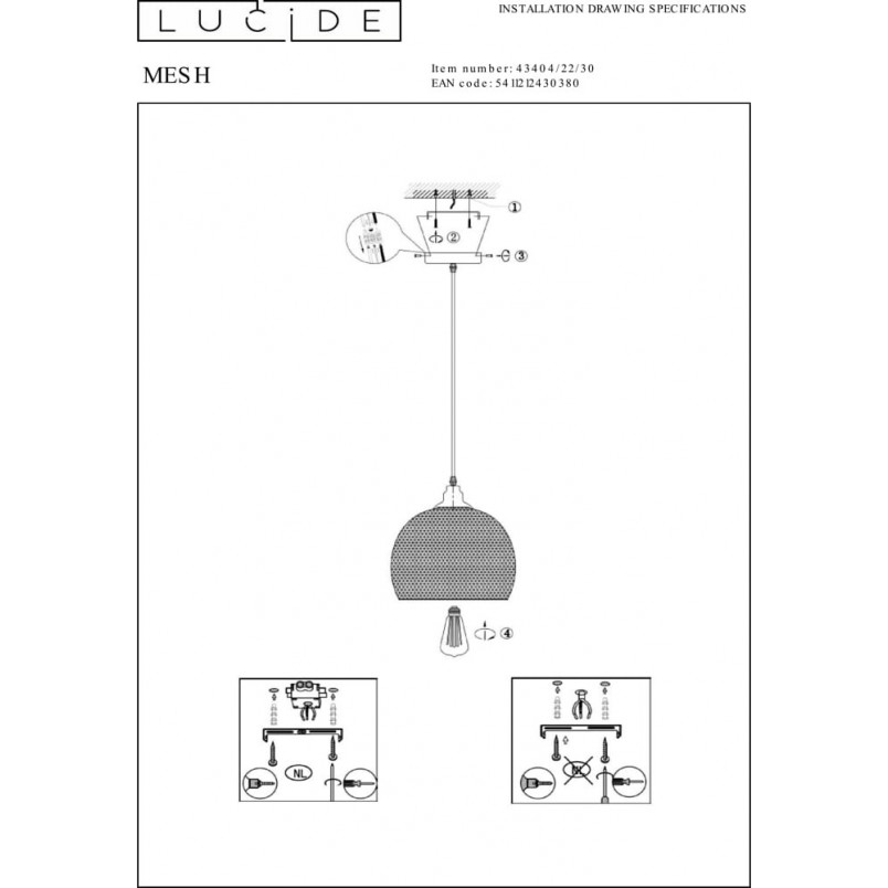 Lampa wisząca ażurowa Mesh czarna | Lucide - Loftowa elegancja