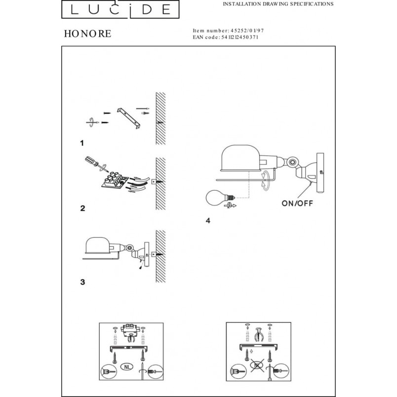 Kinkiet industrialny Lucide Honore | Loftowa lampa z metalu
