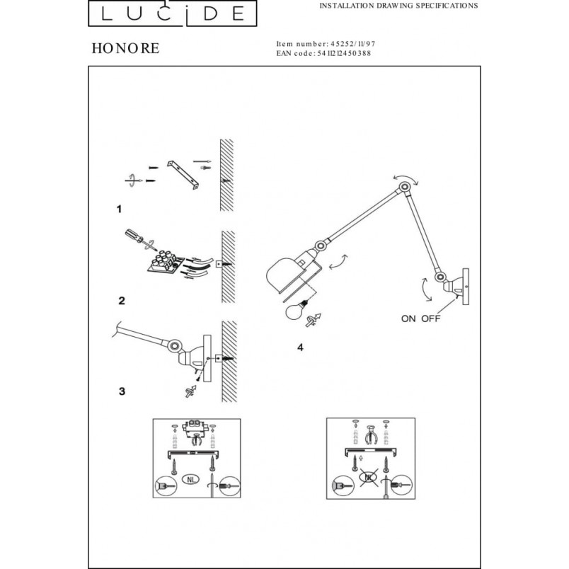 Kinkiet industrialny Lucide Honore | Loftowa lampa regulowana