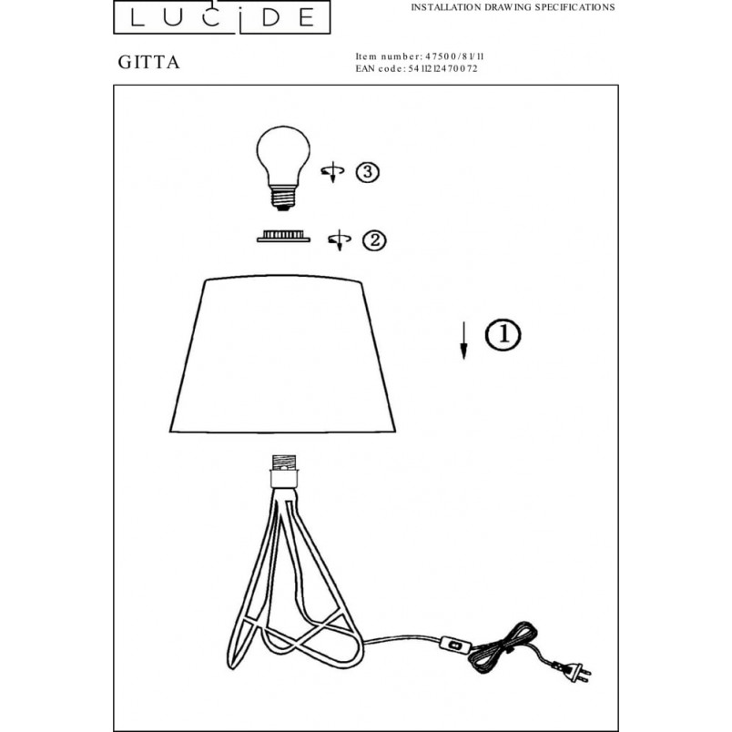 Lampa stołowa Gitta czarno-chromowa | Lucide