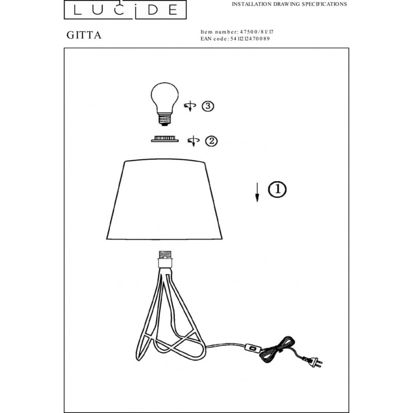 Lampa stołowa Gitta miedziana - Lucide | Nowoczesny design
