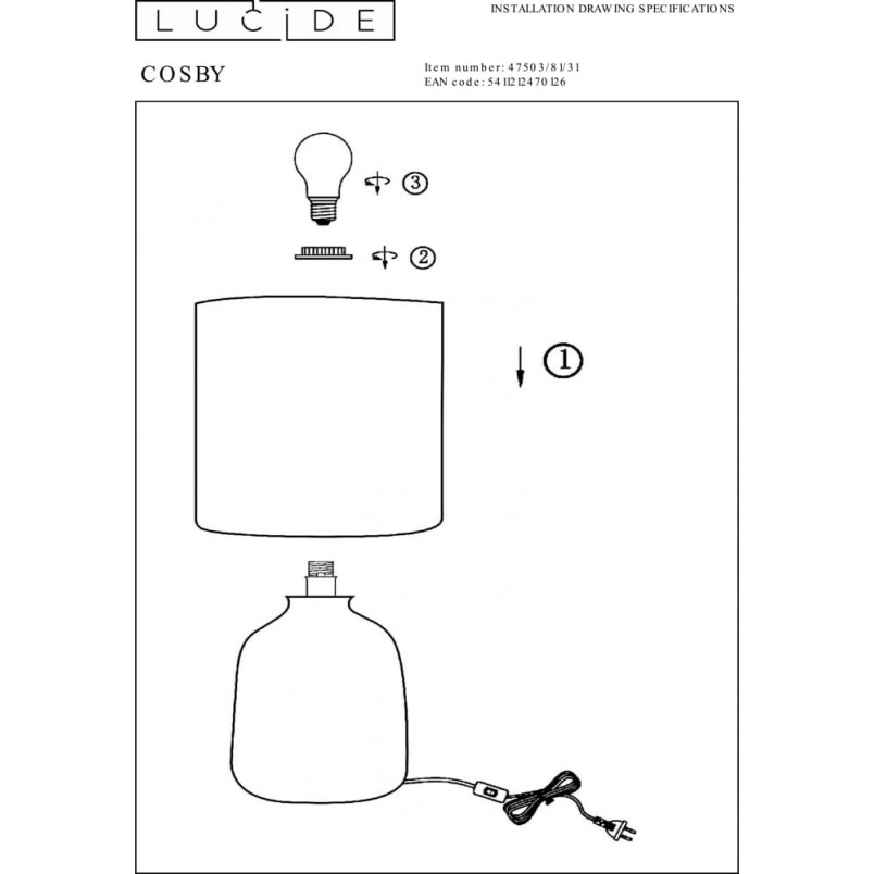 Lampa stołowa betonowa biała Lucide | Stylowe oświetlenie