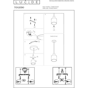 Lampa Wisząca Lucide Toledo - Bursztynowe Szkło, E27 | Kup Teraz