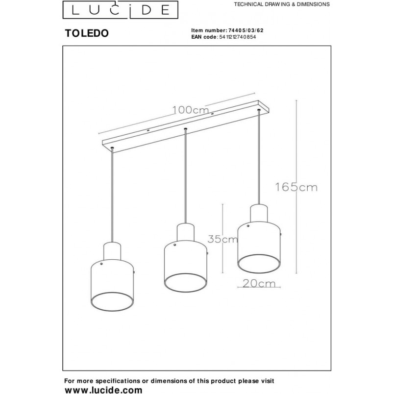 Lampa wisząca Toledo - Lucide | Bursztynowe szkło, E27