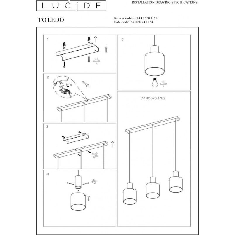 Lampa wisząca Toledo - Lucide | Bursztynowe szkło, E27