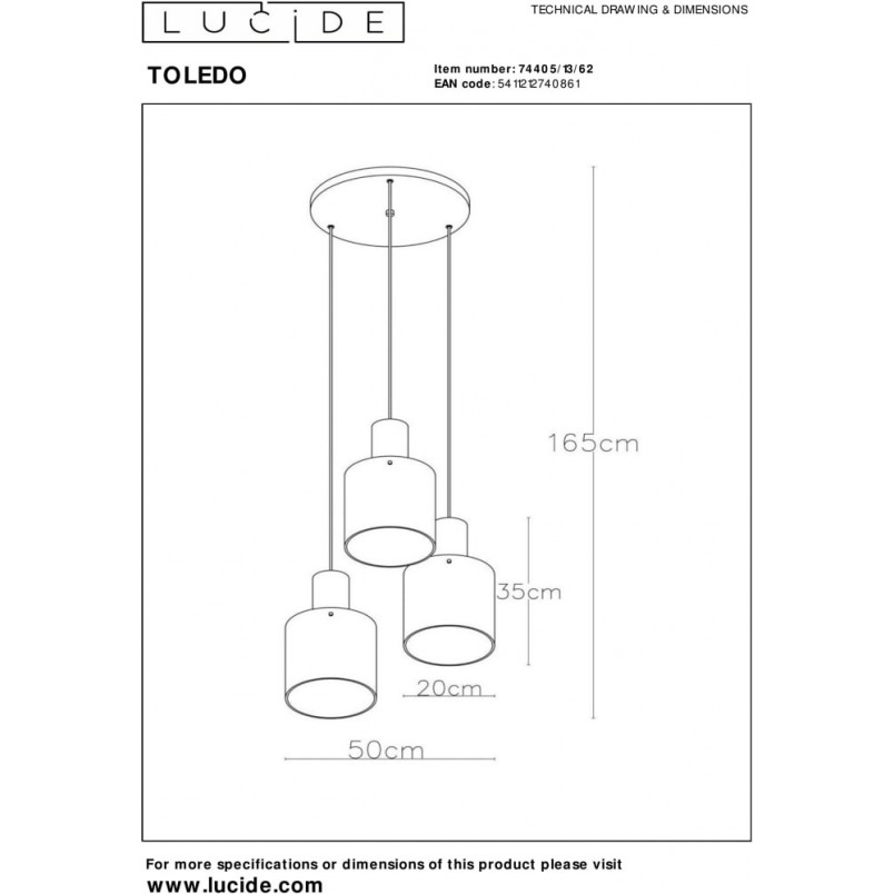 Lampa Wisząca Lucide Toledo - Bursztynowe Szkło | Sklep z Lampami