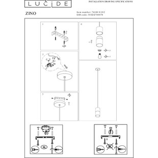 Lampa wisząca Zino - Szkło dymione, mosiądz | Lucide