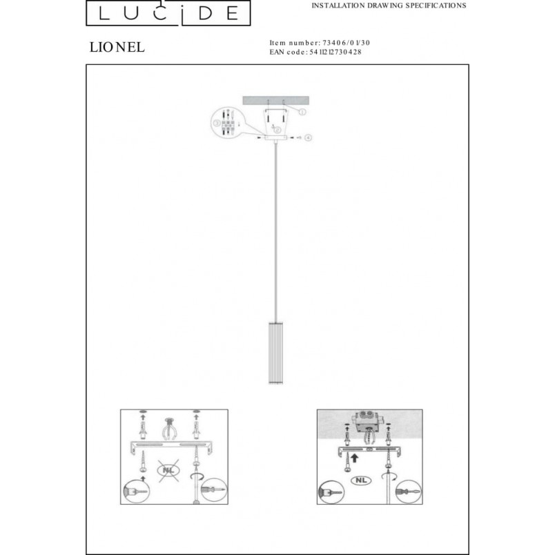 Lampa wisząca Lionel czarna | Lucide - Loftowa tuba E27