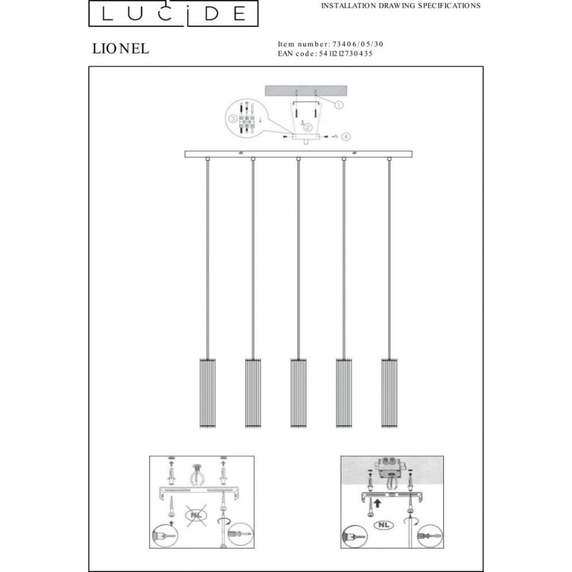 Lampa wisząca czarna Lionel | Lucide - Loftowa lampa E27