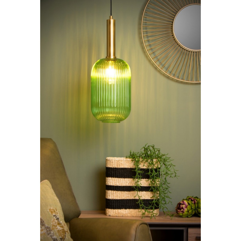 Lampa Wisząca Szklana Retro Lucide Maloto | Zielony Mosiądz